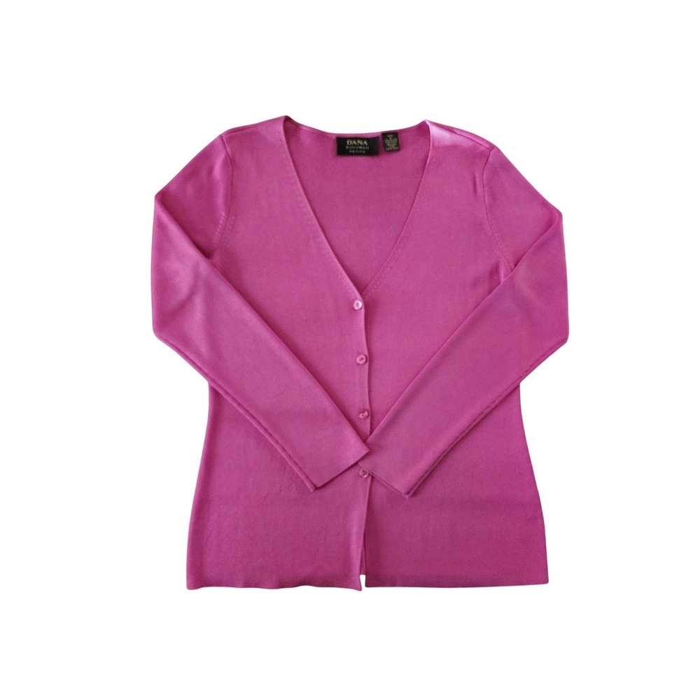 100% Silk Cardigan V-Neck Pink Petite Small, Barbiecore Capsule Quiet Luxury